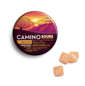 Camino Sours 'Balance' Orchard Peach | Kiva Confections | 1:1 THC:CBD | 100mg THC + 100mg CBD | 10pk