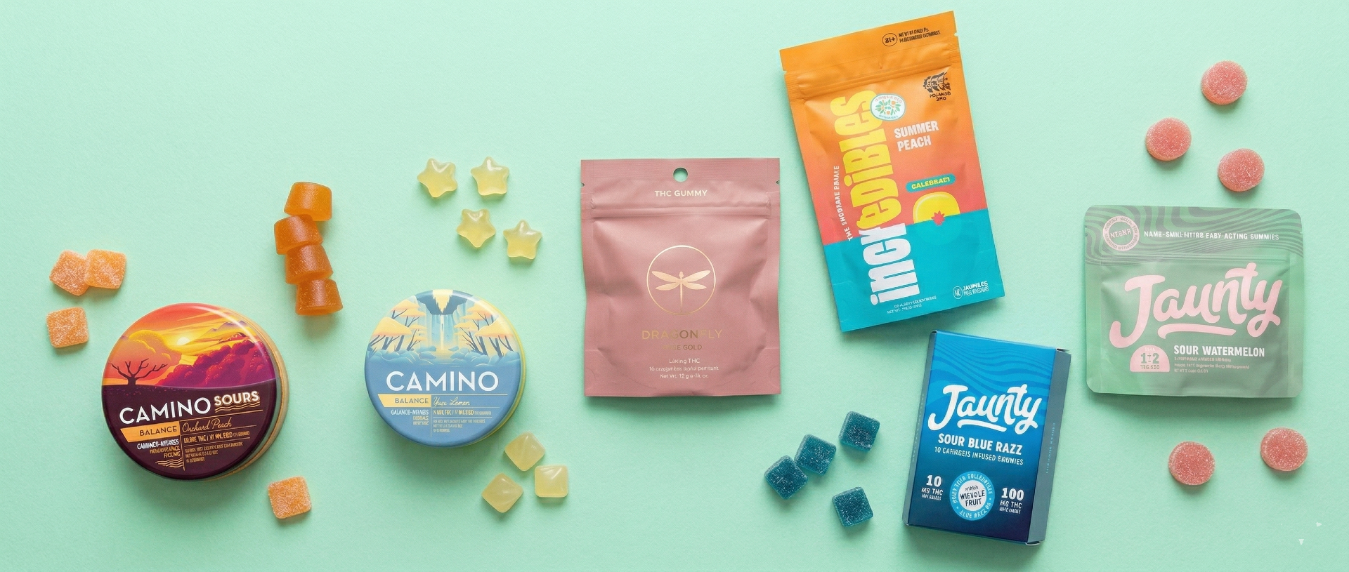 All hybrid gummy products together flat lay